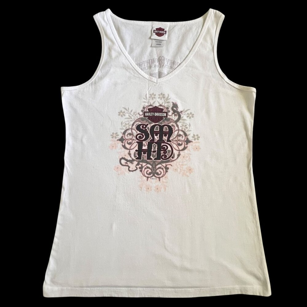 Harley-Davidson Tank Top Womens L White Smoky Mountain Pigeon Forge‎ V-Neck 2012